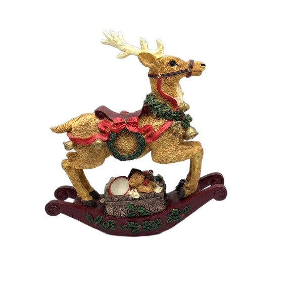 Vintage Hand Painted Christmas Musical Rocking Reindeer Plays Jungle Bells - Picture 2 of 13